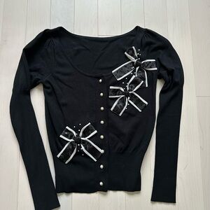 Elegant Black Cardigan with Bow Accents